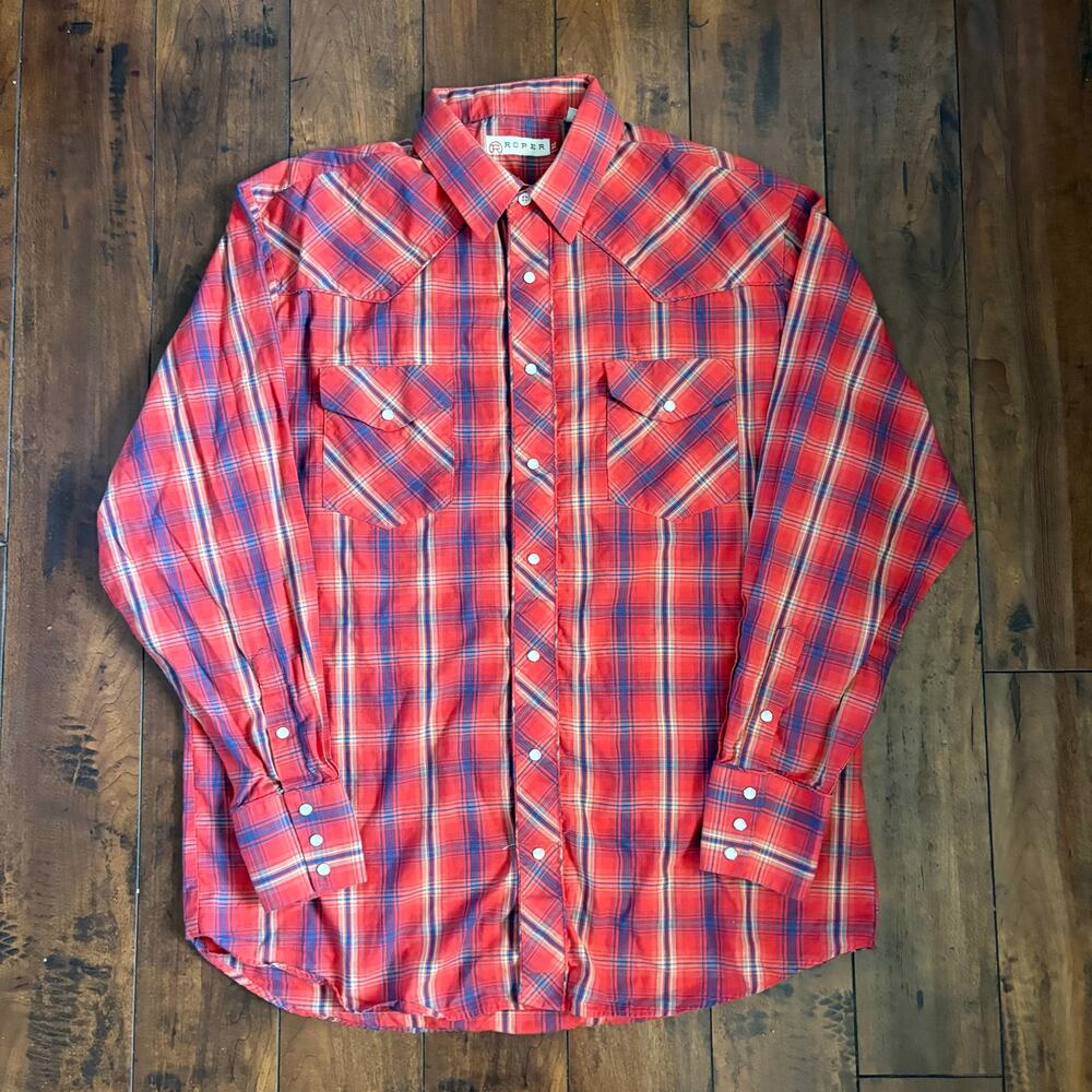 Roper Pearl Snap Shirt Mens XL Red Plaid Western Aztec Embroidery Cowboy Y2K